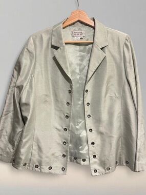 Vintage 90s Adrianna Papell Satin Light Sage Silk Blazer size 16